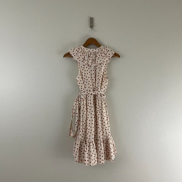 Anthropologie Maeve Cream Rust Polka Dot Ruffled Tie Waist Mini Dress Size XXS - Picture 2 of 7